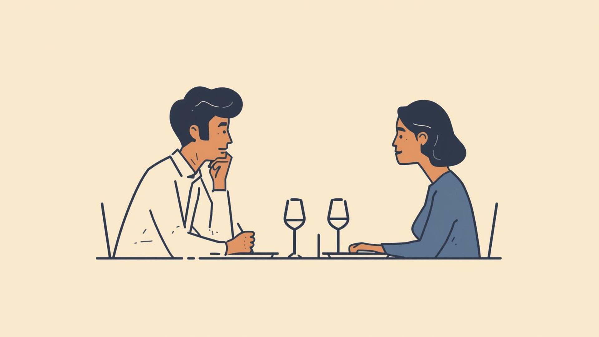 Man patently listening to his partner while they eat dinner