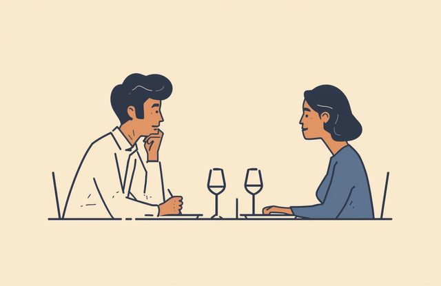 Man patently listening to his partner while they eat dinner