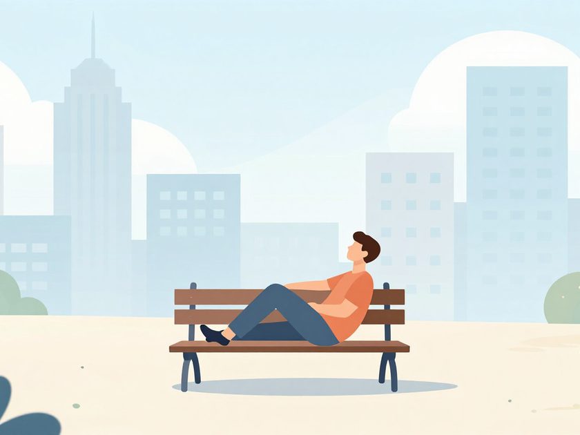 Man relaxing in an urban city scene flat 2 D vector illustration minimal clean design simple shapes uncluttered composition